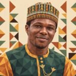 Low-poly illustration of Inalegwu Samuel Oche in a Yoruba fila cap
