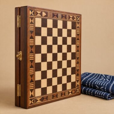 Adire Folding Chessboard — 20" Wooden — Afro Rook